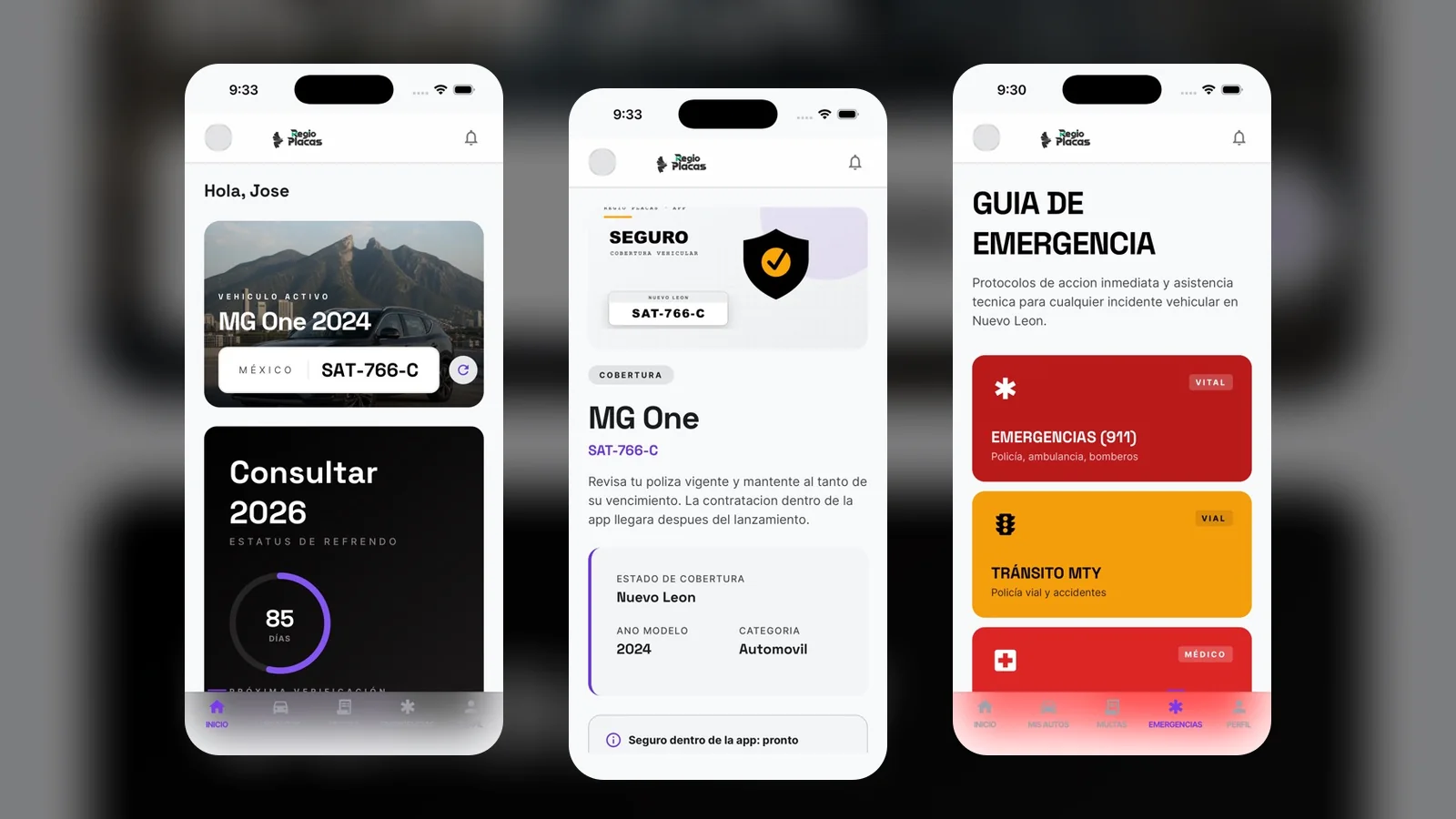 Pantallas de la app Regio Placas para iOS